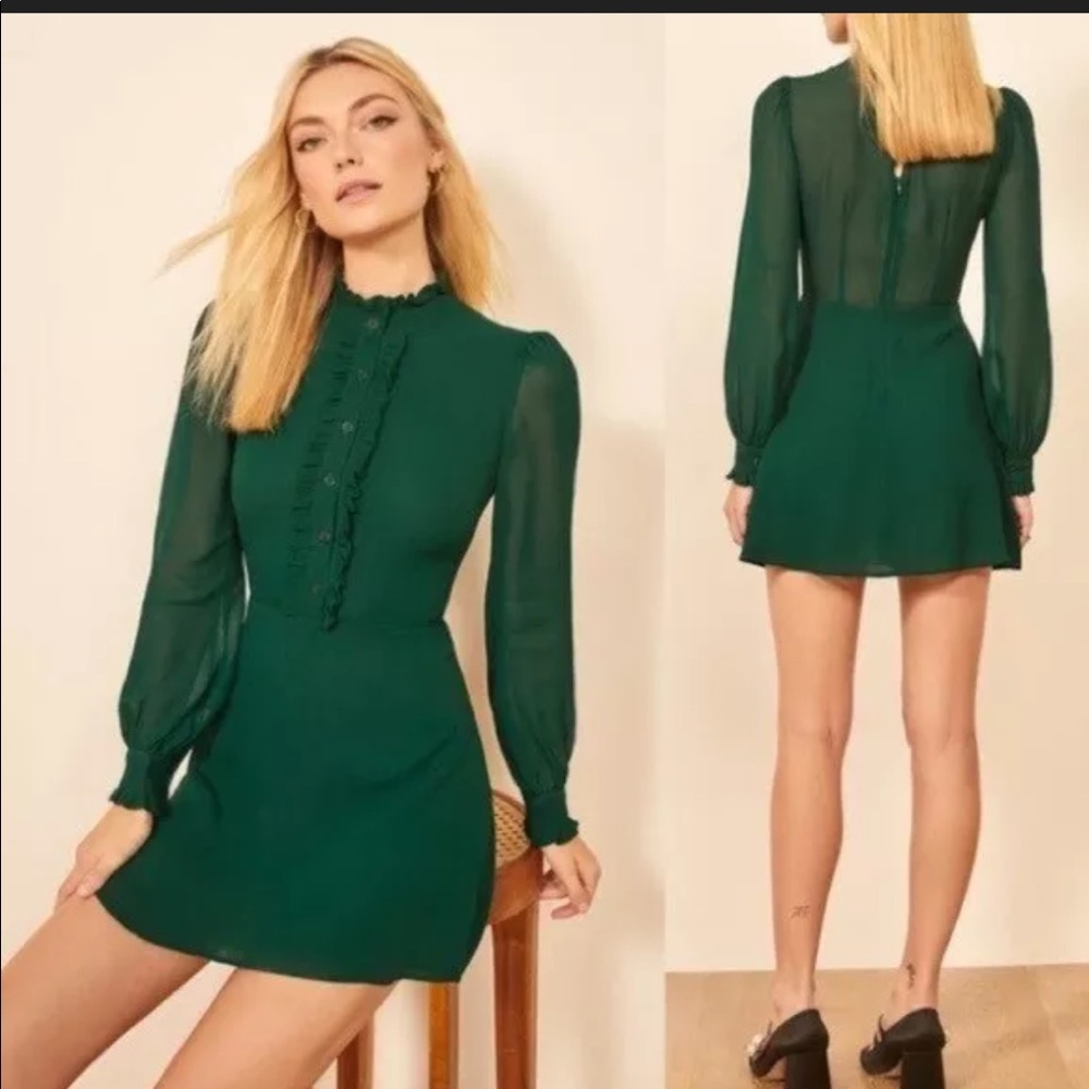 Reformation Mathilda Emerald Green Mini Dr…